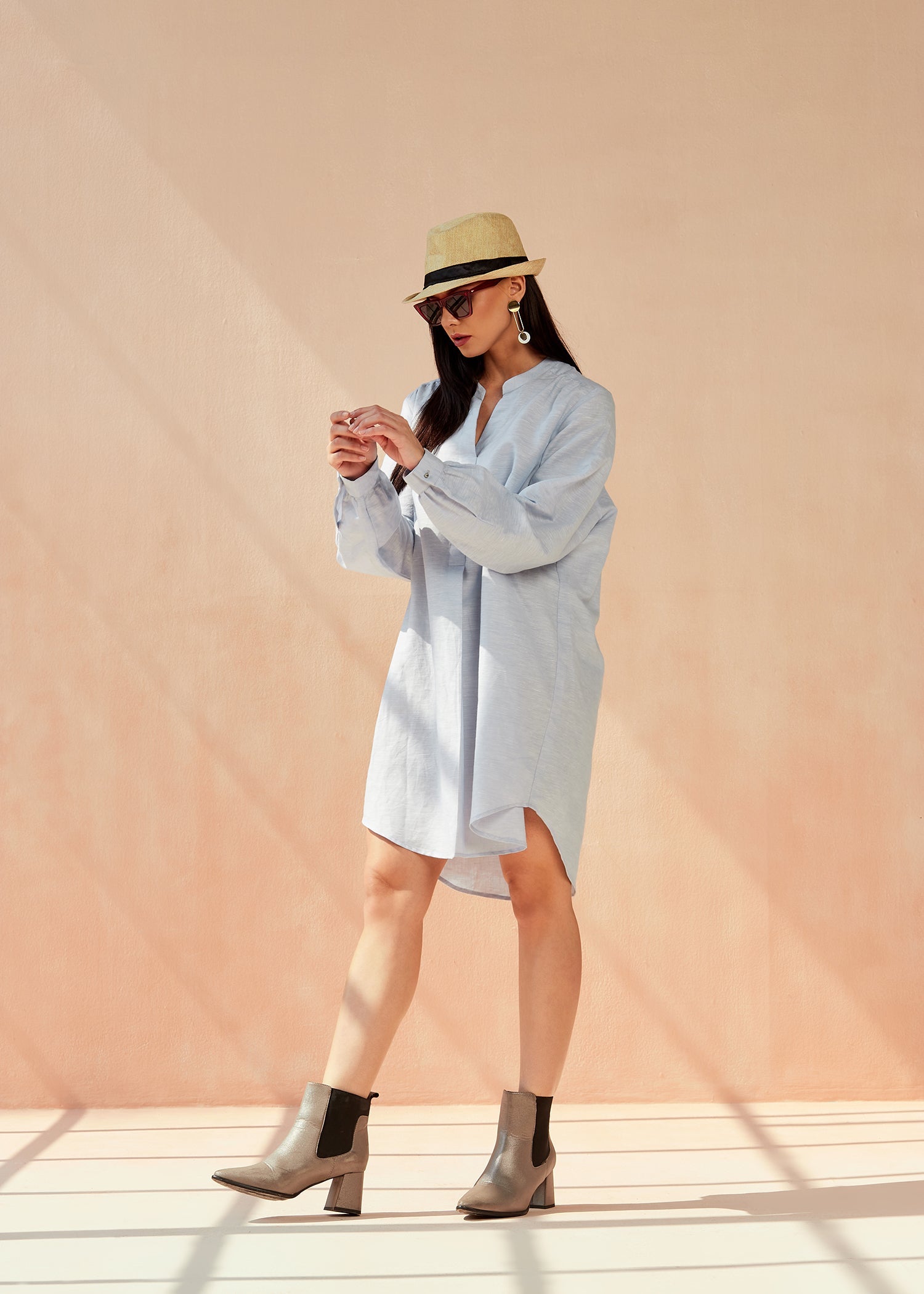 Blue Linen Shirt Dress