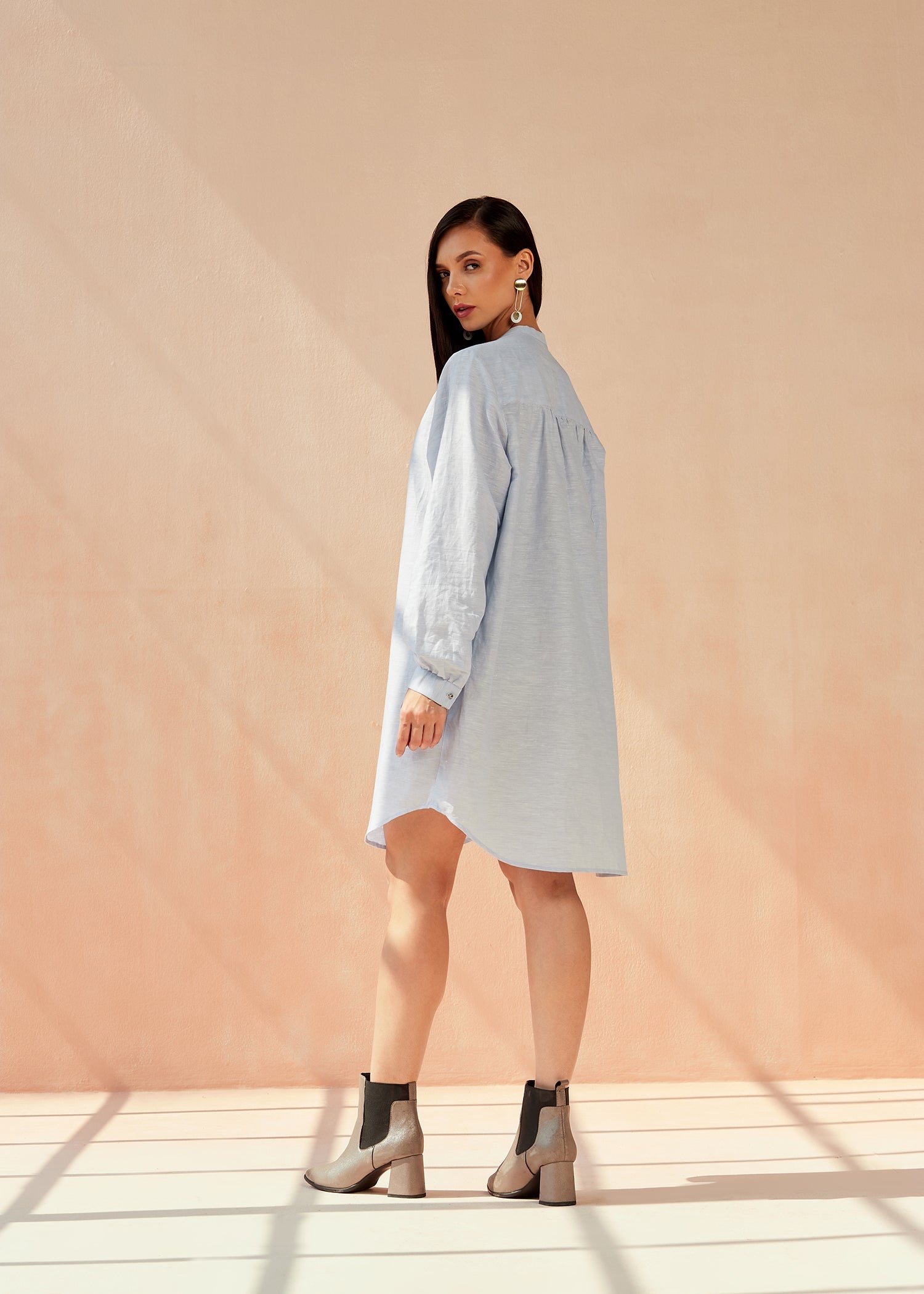 Blue Linen Shirt Dress