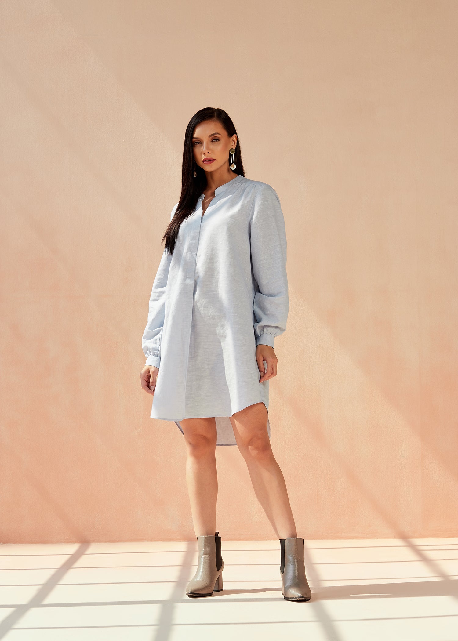 Blue Linen Shirt Dress