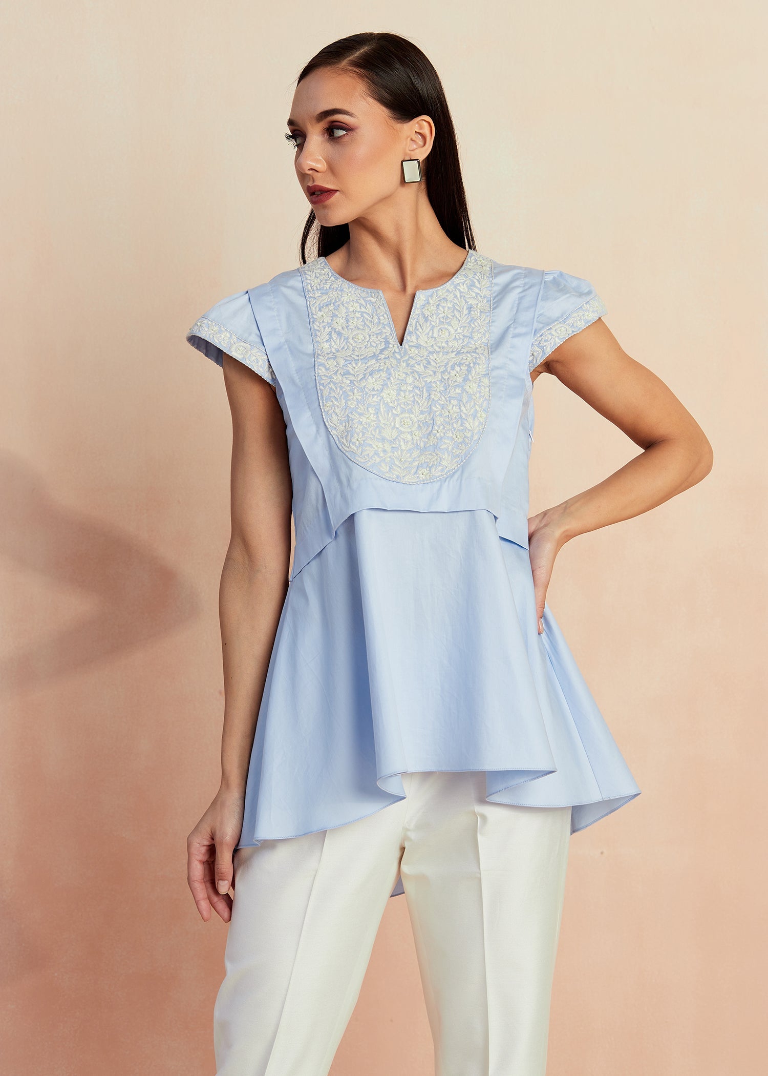 Pastel Blue Embroidered Top