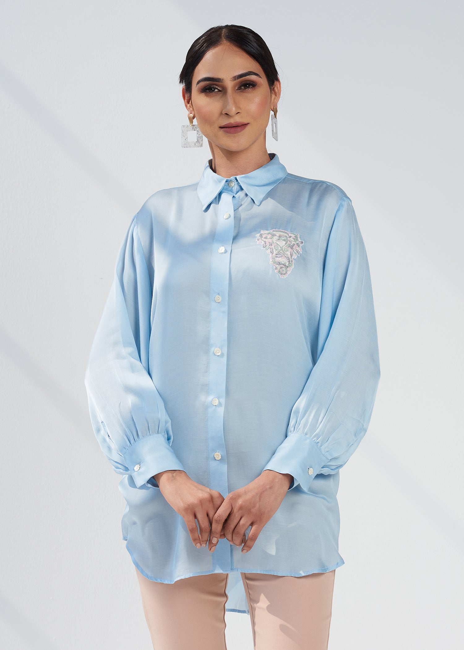 SKY EMBELLISHED SATIN SHIRT