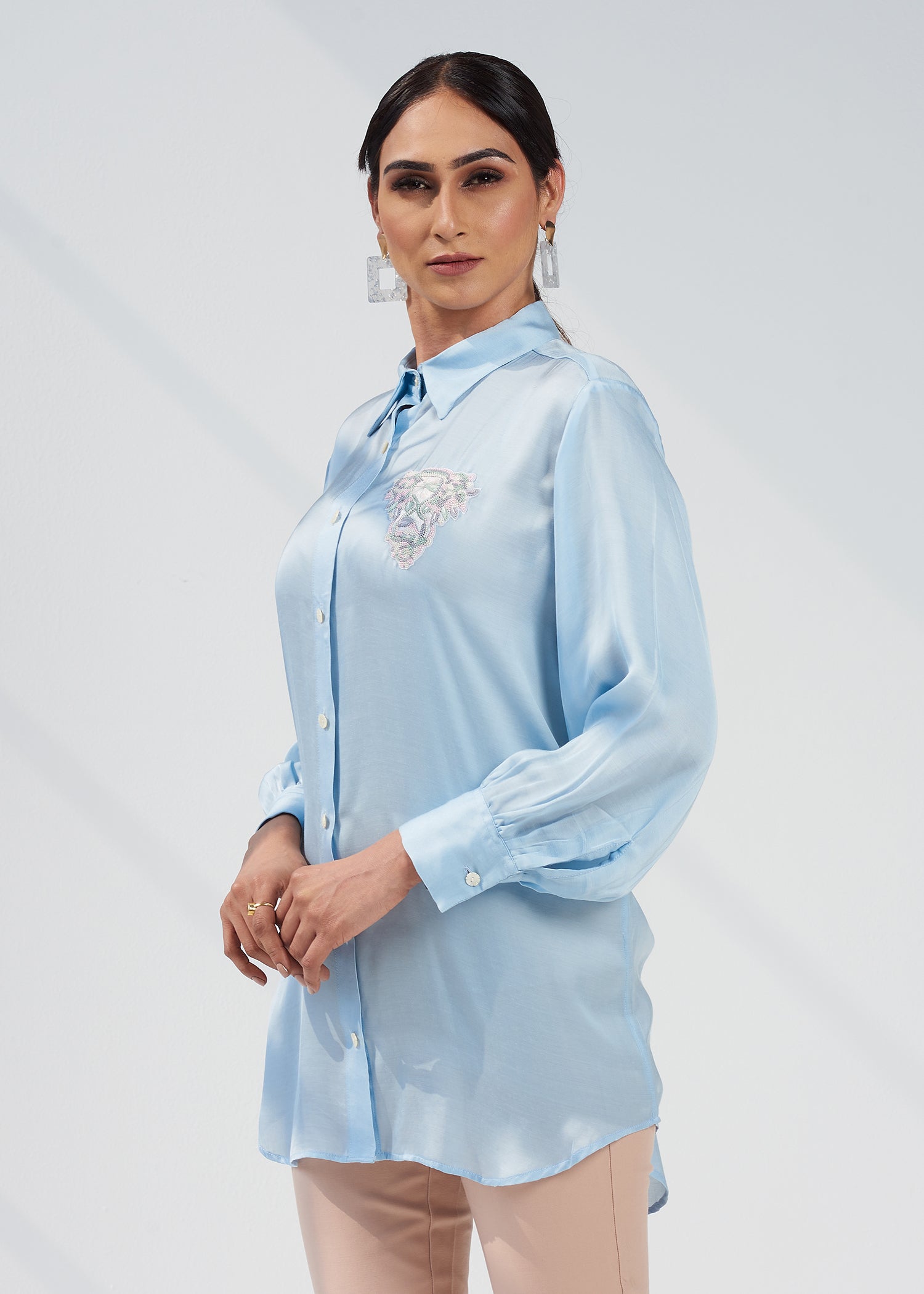 SKY EMBELLISHED SATIN SHIRT