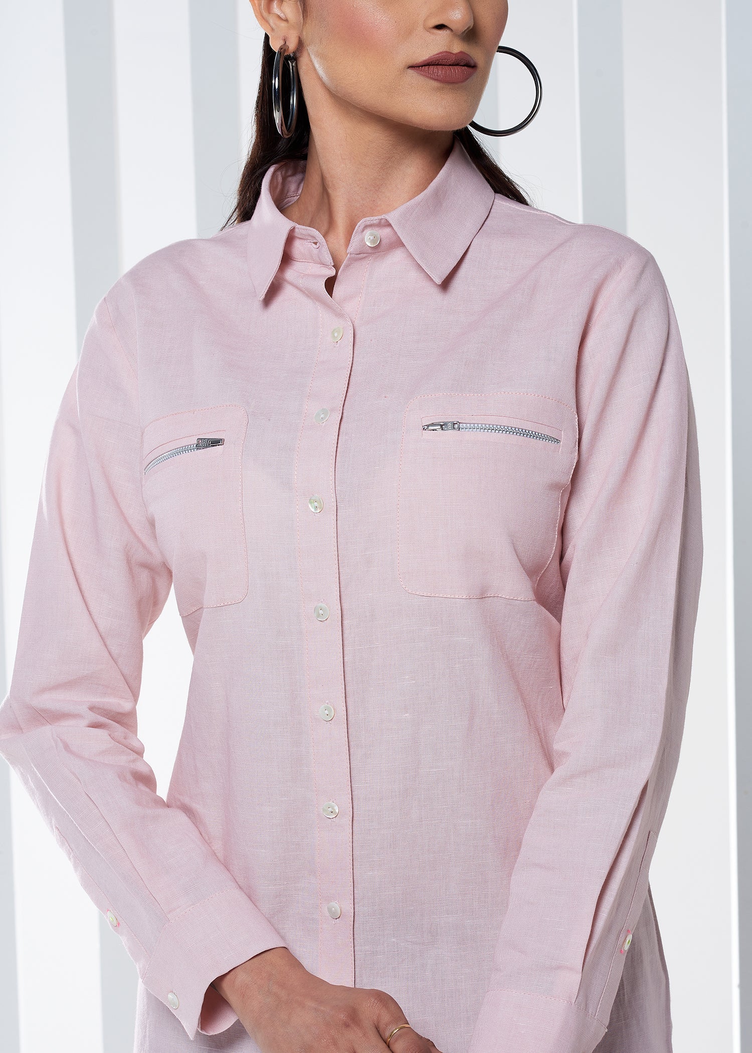 PINK LINEN LONG SHIRT